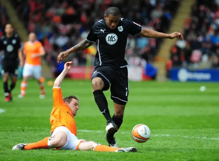 Framed Print : Intense Championship Showdown: Marvin Elliott vs. David Vaughan (Blackpool vs. Bristol City, 02 / 05 / 2010)