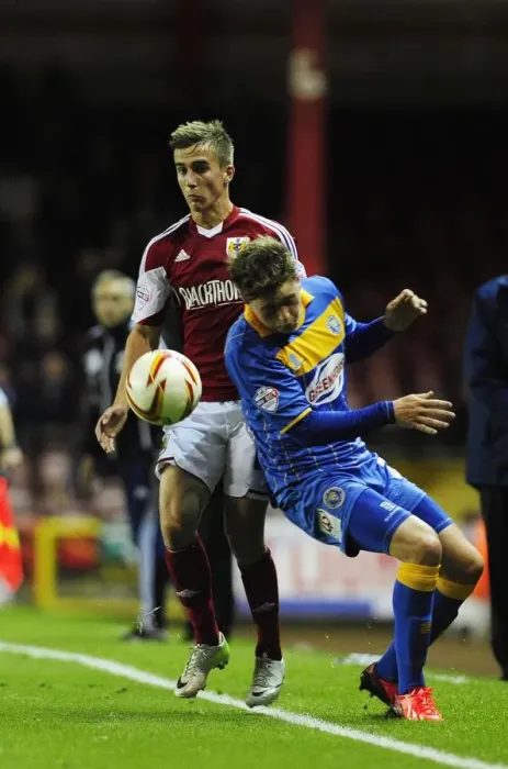Framed Print : Intense Clash: Joe Bryan vs. Adam Reach, Sky Bet League One - Bristol City vs. Shrewsbury Town Framed Print : Intense Clash: Joe Bryan vs. Adam Reach, Sky Bet League One - Bristol City vs. Shrewsbury Town