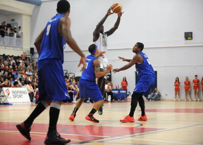 Framed Print : Intense Defence Clash: Bristol Flyers vs. Plymouth Raiders in British Basketball League at SGS Wise Campus - September 27, 2014 Framed Print : Intense Defence Clash: Bristol Flyers vs. Plymouth Raiders in British Basketball League at SGS Wise Campus - September 27, 2014