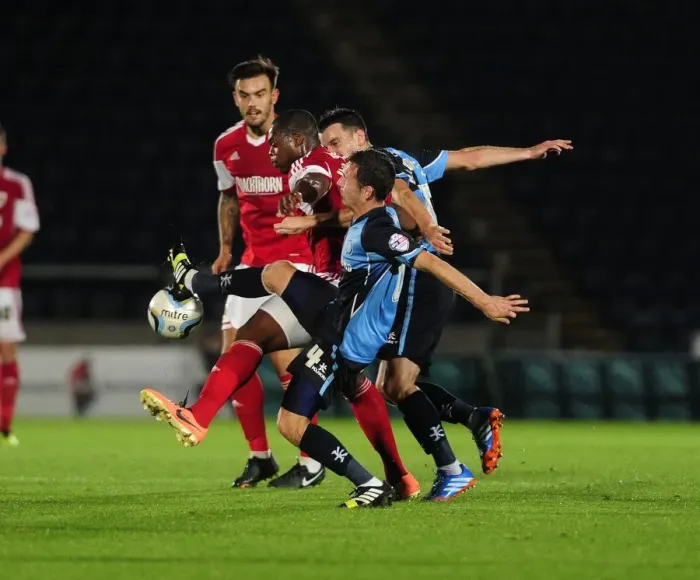 Framed Print : Intense Football Rivalry: Bristol City vs Wycombe Wanderers in the Johnstone's Paint Trophy Clash at Adams Park (October 8, 2013) Framed Print : Intense Football Rivalry: Bristol City vs Wycombe Wanderers in the Johnstone's Paint Trophy Clash at Adams Park (October 8, 2013)