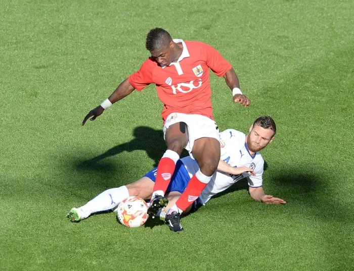 Framed Print : Intense Football Rivalry: Kieran Agard vs Jimmy Ryan at Ashton Gate