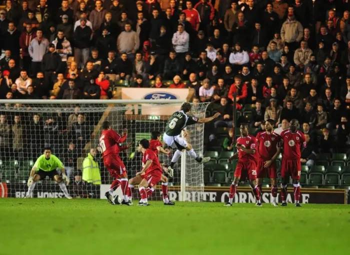 Framed Print : Intense Free-kick Showdown: Dramatic Block by Plymouth Argyle Halted Bristol City's Goal Scoring Chance Framed Print : Intense Free-kick Showdown: Dramatic Block by Plymouth Argyle Halted Bristol City's Goal Scoring Chance