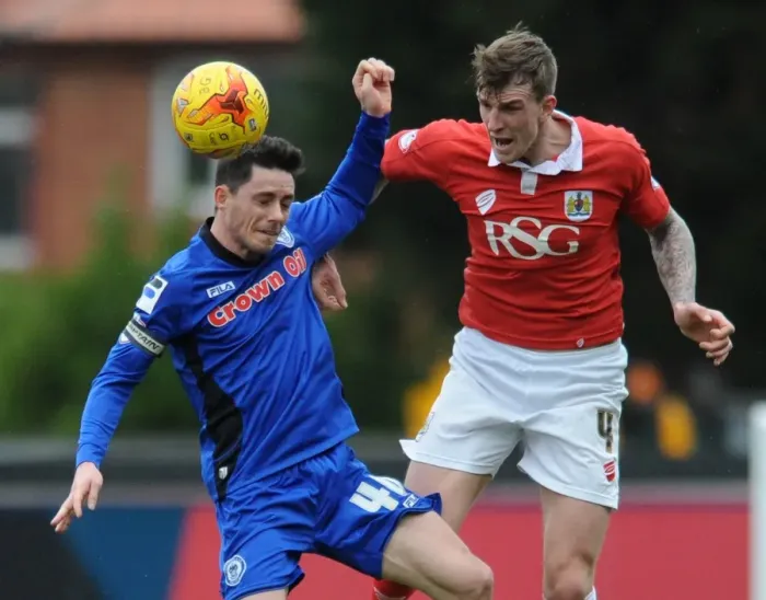 Framed Print : Intense Header Battle: Aden Flint vs. Ian Henderson, Bristol City vs. Rochdale, 2015