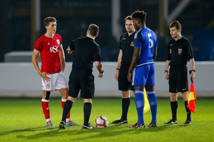 Framed Print : Intense Moment: Aaron Parsons vs Rollin Menayese - FA Youth Cup Third Round Clash at Ashton Gate