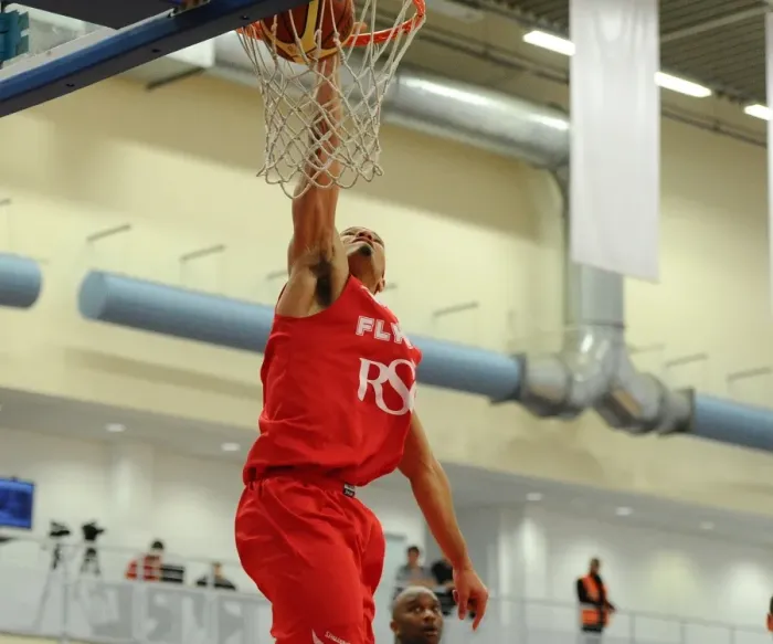 Framed Print : Intense Moment in British Basketball League: Bristol Flyers vs Manchester Giants at SGS Wise Campus, December 2014