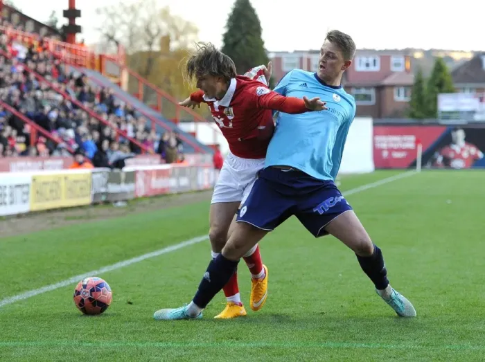 Framed Print : Intense Moment: Luke Freeman Defends His Shirt from Kristian Platt during FA Cup Clash Framed Print : Intense Moment: Luke Freeman Defends His Shirt from Kristian Platt during FA Cup Clash