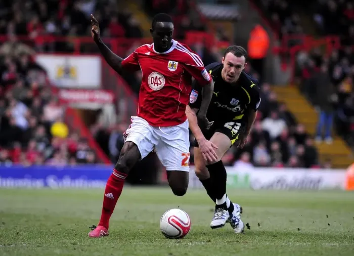 Framed Print : Intense Rivalry: Adomah vs. Blake's Battle for Supremacy in the 2011 Championship Clash between Bristol City and Cardiff City Framed Print : Intense Rivalry: Adomah vs. Blake's Battle for Supremacy in the 2011 Championship Clash between Bristol City and Cardiff City