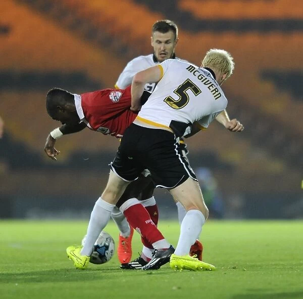 Intense Rivalry: Agard vs McGivern's Battle for Ball Possession, Port Vale vs Bristol City Football Match (September 16, 2014)