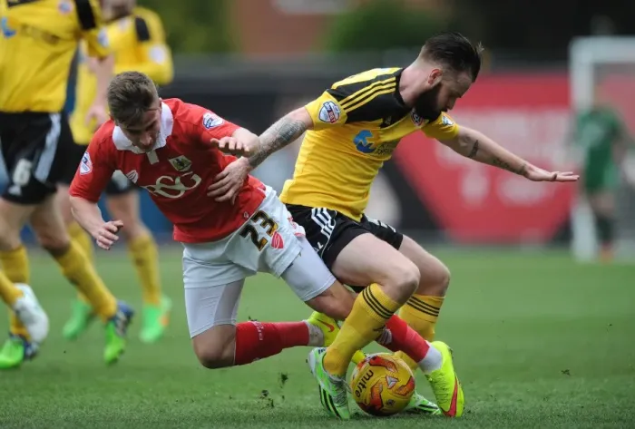Framed Print : Intense Rivalry: Bryan vs Brayford Battle for Supremacy in Bristol City vs Sheffield United Football Match