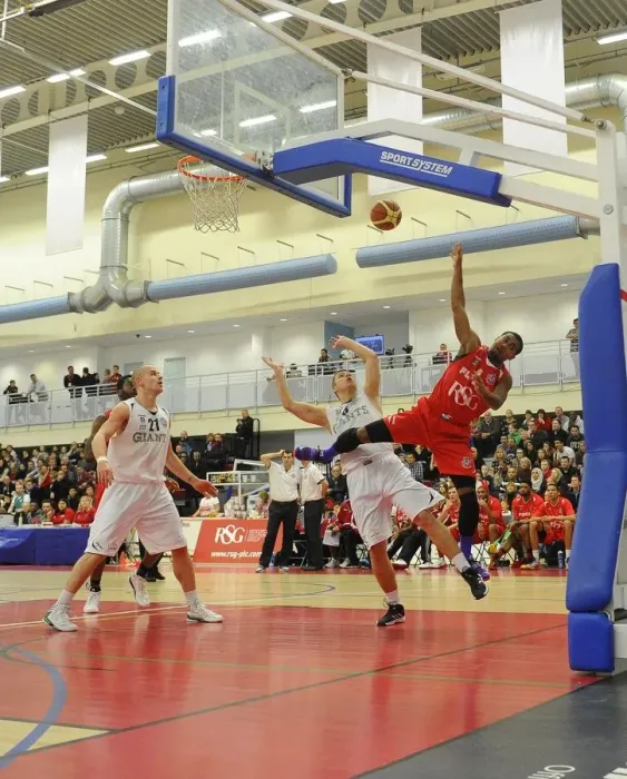 Framed Print : Intense Rivalry: Flyers vs. Giants Basketball Showdown at SGS Wise Campus (December 2014) - Dwayne Lautier-Ogunleye in Action