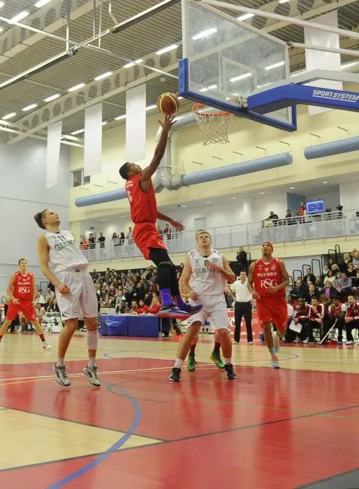 Framed Print : Intense Rivalry: Flyers vs Giants Basketball Showdown at SGS Wise Campus (December 2014) - Dwayne Lautier-Ogunleye in Action