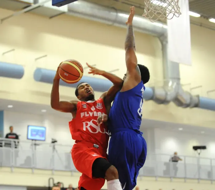 Framed Print : Intense Rivalry: Foul Play Erupts Between Bristol Flyers Dwayne Lautier-Ogunleye and Durham Wildcats Joel Madourie