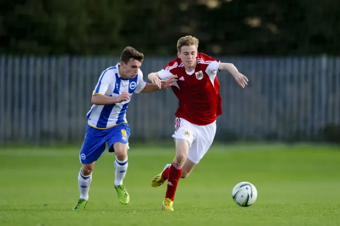 Framed Print : Intense Rivalry: Harry Paice vs Des Hutchinson - Bristol City U18 vs Brighton & Hove Albion U18 Clash