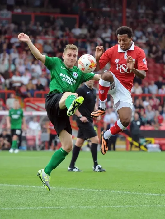 Framed Print : Intense Rivalry: Korey Smith vs. Andy Dawson - Bristol City vs. Scunthorpe United Framed Print : Intense Rivalry: Korey Smith vs. Andy Dawson - Bristol City vs. Scunthorpe United