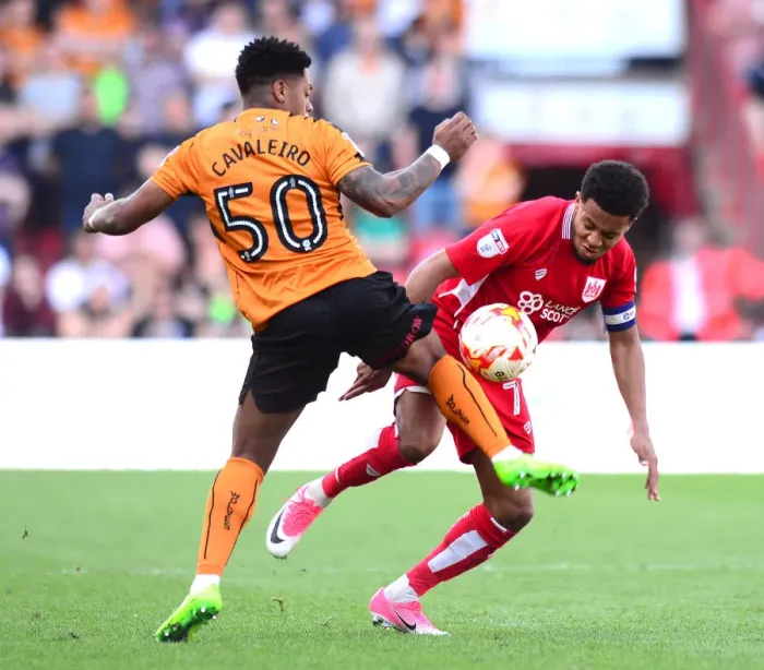 Framed Print : Intense Rivalry: Korey Smith vs. Ivan Cavaleiro Clash at Ashton Gate