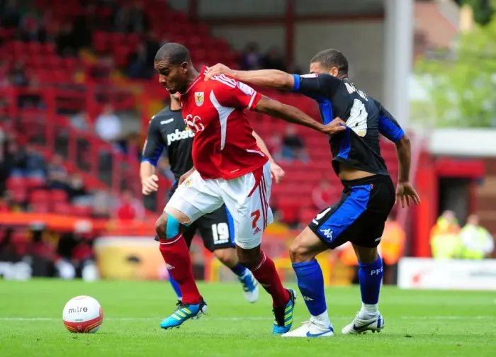 Framed Print : Intense Rivalry: Marvin Elliott vs. Hayden Mullins - Championship Showdown (2008) - Bristol City vs. Portsmouth