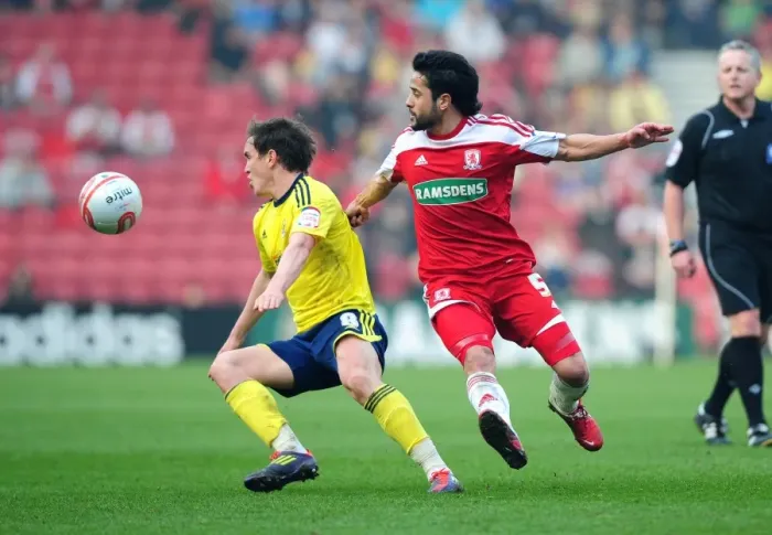 Framed Print : Intense Rivalry: Neil Kilkenny vs. Merouane Zemmama at Riverside Stadium - Middlesbrough vs. Bristol City Football Match, March 2012 Framed Print : Intense Rivalry: Neil Kilkenny vs. Merouane Zemmama at Riverside Stadium - Middlesbrough vs. Bristol City Football Match, March 2012