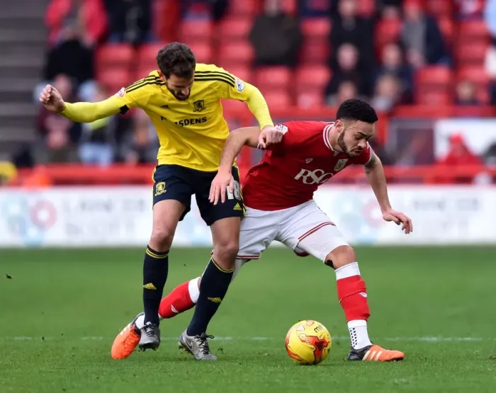 Framed Print : Intense Rivalry: Williams vs. Stuani in the Heart of the Bristol City vs. Middlesbrough Clash Framed Print : Intense Rivalry: Williams vs. Stuani in the Heart of the Bristol City vs. Middlesbrough Clash