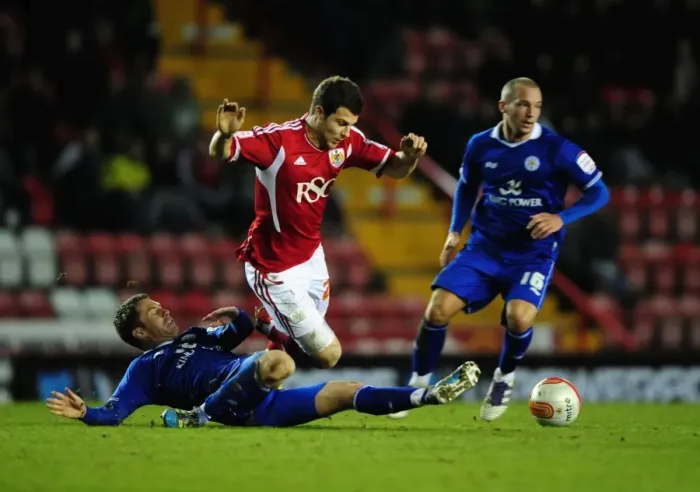Framed Print : Intense Tackle: Foster vs. Kennedy in Bristol City vs. Leicester City Football Match, Ashton Gate Stadium (Foster being tackled by Kennedy, Leicester City vs. Bristol City) Framed Print : Intense Tackle: Foster vs. Kennedy in Bristol City vs. Leicester City Football Match, Ashton Gate Stadium (Foster being tackled by Kennedy, Leicester City vs. Bristol City)