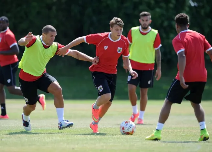 Framed Print : Intense Training Clash: Luke Freeman vs. Adam El-Abd, Bristol City FC Framed Print : Intense Training Clash: Luke Freeman vs. Adam El-Abd, Bristol City FC