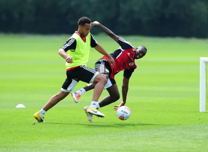 Framed Print : Intense Training Clash: Yannick Bolasie vs. Aaron Holland at Bristol City Framed Print : Intense Training Clash: Yannick Bolasie vs. Aaron Holland at Bristol City