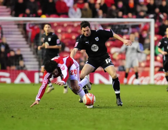Framed Print : Ivan Sproule Beats Julio Arca: A Moment of Brilliance from the Bristol City vs. Middlesbrough Match