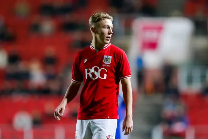 Framed Print : Jake Andrews Intense Focus: Bristol City U18s vs Cardiff City U18s at Ashton Gate Stadium