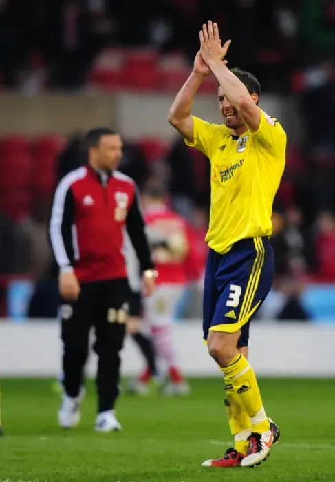 Framed Print : Jamie McAllister Appreciates Bristol City Fans at Nottingham Forest (07.04.2012) Framed Print : Jamie McAllister Appreciates Bristol City Fans at Nottingham Forest (07.04.2012)