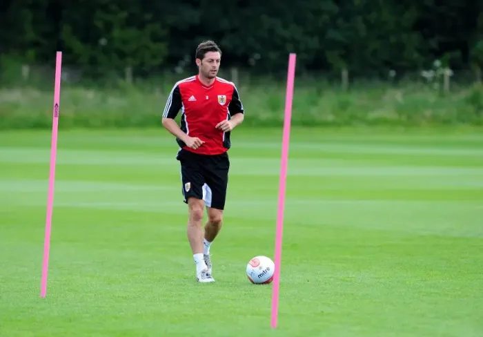 Framed Print : Jamie McAllister: Unwavering Resilience in Bristol City FC's Pre-Season Training Framed Print : Jamie McAllister: Unwavering Resilience in Bristol City FC's Pre-Season Training