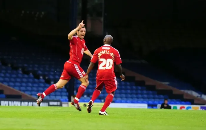 Framed Print : Jamie McAllister's Euphoric Goal Celebration: Southend United vs. Bristol City, Carling Cup 2010