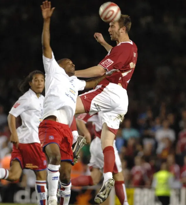 Framed Print : Jamie McCombe in Action: Bristol City vs. Crystal Palace - Play-Off Drama