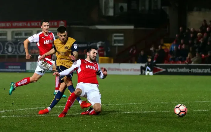 Framed Print : Jamie Paterson Scores the Opener: Bristol City's FA Cup Upset at Fleetwood Town Framed Print : Jamie Paterson Scores the Opener: Bristol City's FA Cup Upset at Fleetwood Town