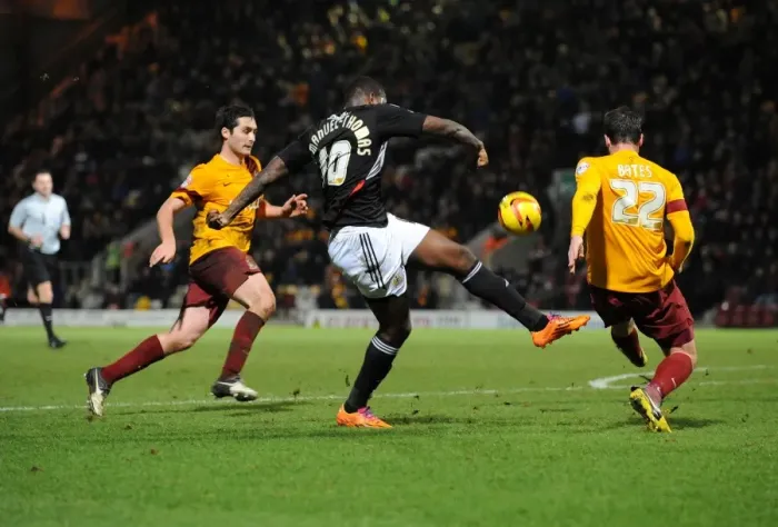 Framed Print : Jay Emmanuel-Thomas Aims for Glory: Bradford City vs. Bristol City, 2014