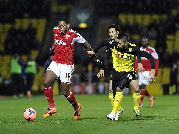 Jay Emmanuel-Thomas of Bristol City Outmuscles Lewis McGugan of Watford in FA Cup Third Round Replay