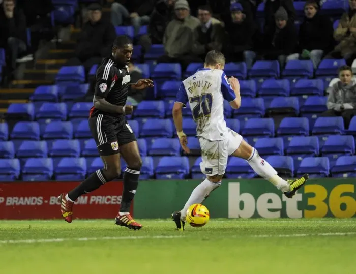 Framed Print : Jay Emmanuel-Thomas of Bristol City Passes the Ball Past Jim McNulty of Tranmere Rovers during Tranmere v Bristol City, Sky Bet League One Match at Prenton Park Framed Print : Jay Emmanuel-Thomas of Bristol City Passes the Ball Past Jim McNulty of Tranmere Rovers during Tranmere v Bristol City, Sky Bet League One Match at Prenton Park