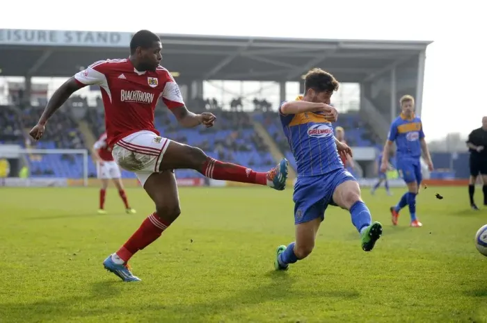 Framed Print : Jay Emmanuel-Thomas Crosses Ball in Shrewsbury Town vs. Bristol City Football Match, Sky Bet League One Framed Print : Jay Emmanuel-Thomas Crosses Ball in Shrewsbury Town vs. Bristol City Football Match, Sky Bet League One