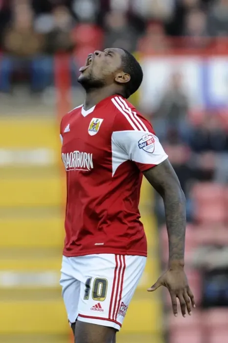 Framed Print : Jay Emmanuel-Thomas Reacts in Disappointment After Missed Opportunity for Bristol City against Walsall Framed Print : Jay Emmanuel-Thomas Reacts in Disappointment After Missed Opportunity for Bristol City against Walsall