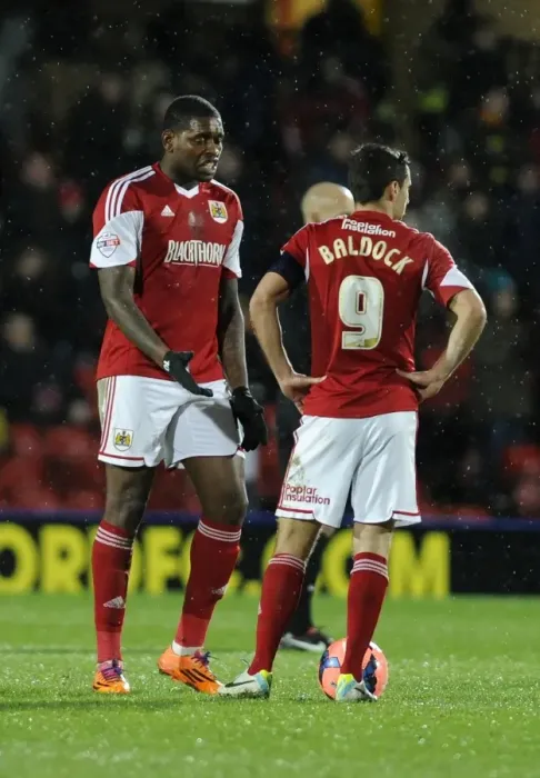 Framed Print : Jay Emmanuel-Thomas and Sam Baldock in Deep Conversation: Watford vs. Bristol City FA Cup Replay