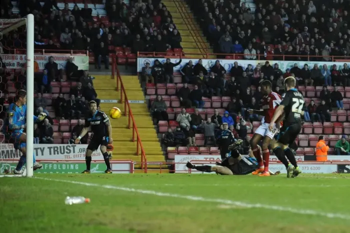 Framed Print : Jay Emmanuel-Thomas Scores for Bristol City against Stevenage, Sky Bet League One, 2013 Framed Print : Jay Emmanuel-Thomas Scores for Bristol City against Stevenage, Sky Bet League One, 2013