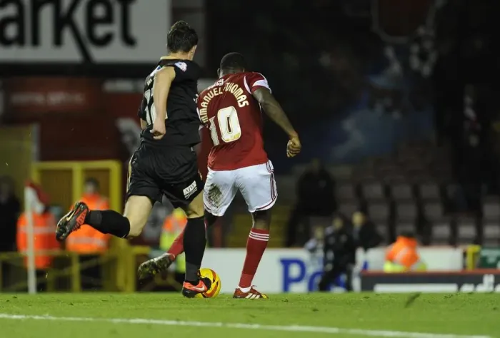 Framed Print : Jay Emmanuel-Thomas Scores Game-Winning Goal for Bristol City against Crawley Town (2013)
