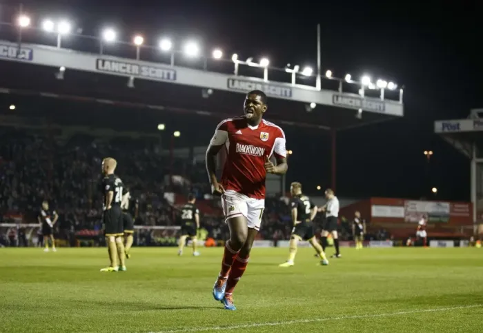 Framed Print : Jay Emmanuel-Thomas Scores the Opener for Bristol City against Port Vale in Sky Bet League One, 2014 Framed Print : Jay Emmanuel-Thomas Scores the Opener for Bristol City against Port Vale in Sky Bet League One, 2014