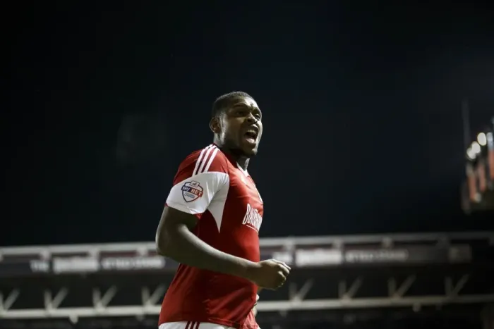 Framed Print : Jay Emmanuel-Thomas Scores the Opener: Bristol City vs Port Vale, Sky Bet League One, 2014