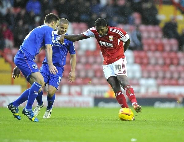 Jay Emmanuel-Thomas Shoots for Bristol City Against Oldham Athletic, Sky Bet League One, 2013