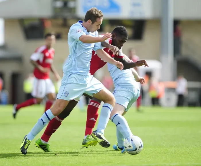 Framed Print : Jay Emmanuel-Thomas Tries to Break Through Coventry Defense, Sky Bet League One, 2013