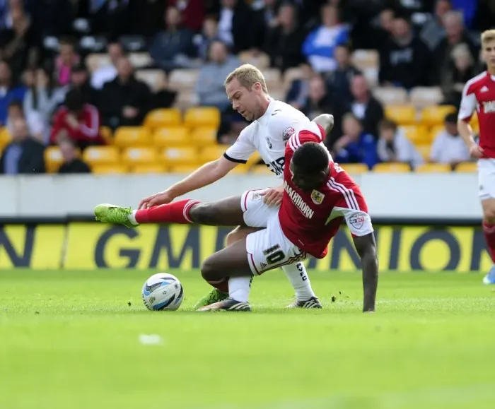 Framed Print : Jay Emmanuel-Thomas vs Liam Chilvers: Intense Battle for Ball Possession during Port Vale vs Bristol City (Sky Bet League 1) Framed Print : Jay Emmanuel-Thomas vs Liam Chilvers: Intense Battle for Ball Possession during Port Vale vs Bristol City (Sky Bet League 1)