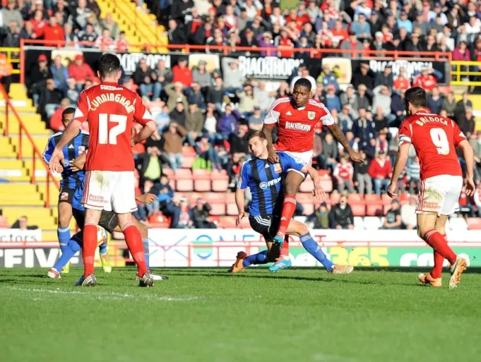 Framed Print : Jay Emmanuel-Thomas's Close Call: Bristol City vs Swindon Town, Sky Bet League One Framed Print : Jay Emmanuel-Thomas's Close Call: Bristol City vs Swindon Town, Sky Bet League One
