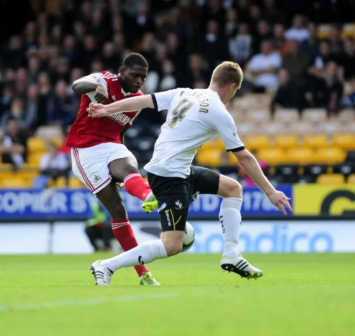 Framed Print : Jay Emmanuel-Thomas's Determined Shot: Port Vale vs. Bristol City, Sky Bet League 1 Framed Print : Jay Emmanuel-Thomas's Determined Shot: Port Vale vs. Bristol City, Sky Bet League 1