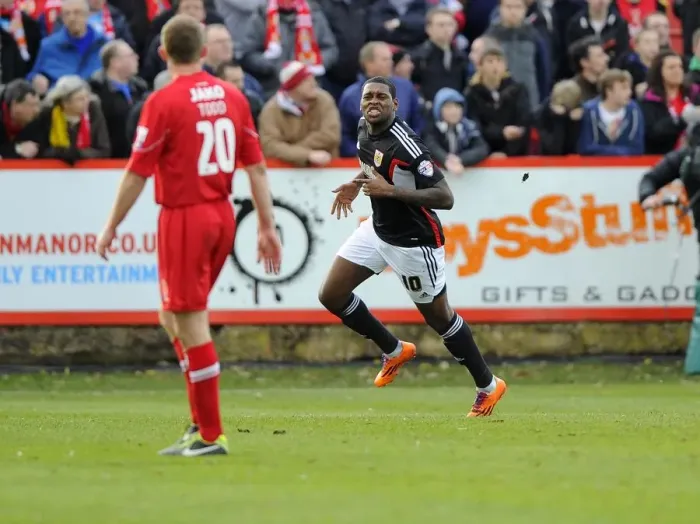 Framed Print : Jay Emmanuel-Thomas's Goal Celebration: Tamworth vs. Bristol City, FA Cup Second Round