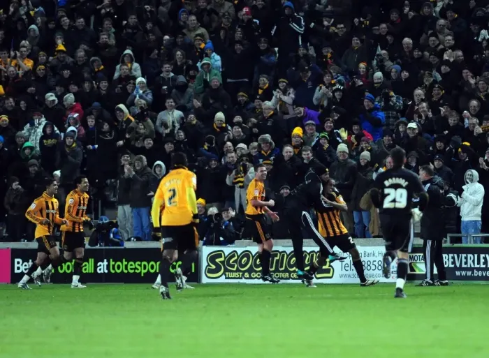 Framed Print : Jay Simpson's Goal Celebration: Hull City's Victory Over Bristol City (18-12-2010) Framed Print : Jay Simpson's Goal Celebration: Hull City's Victory Over Bristol City (18-12-2010)