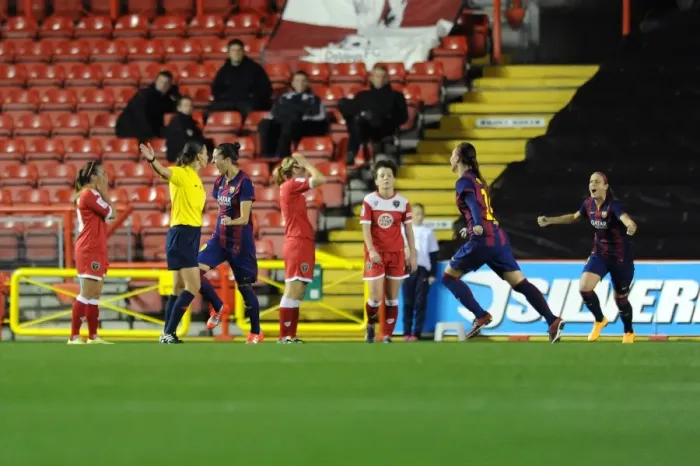 Framed Print : Jennifer Hermoso's Goal Celebration: Bristol Academy WFC vs. FC Barcelona, Champions League (13 / 11 / 2014)
